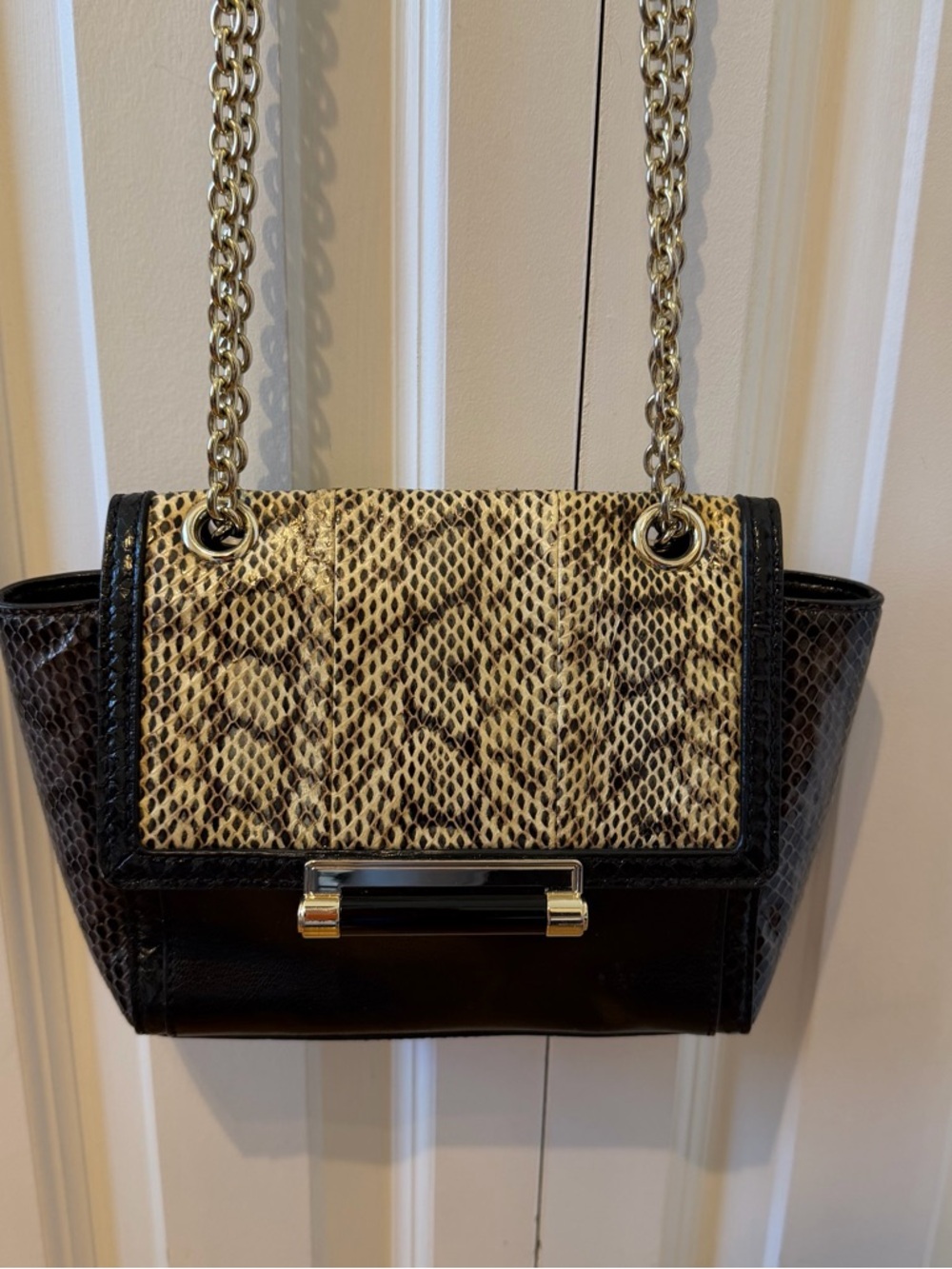 Diane Von Furstenberg Black Leather 440 Mini Snakeskin Shoulder Bag